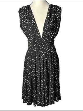White House Black Market Deep V Polka Dot Midi Dress (Size 2)